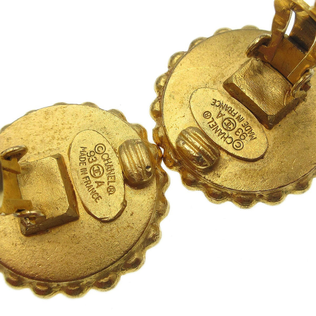 Chanel Cc Round Stud Earrings Metal And Enamel Gold Gold_Plated Earrings Jewelry (Pre-Owned)