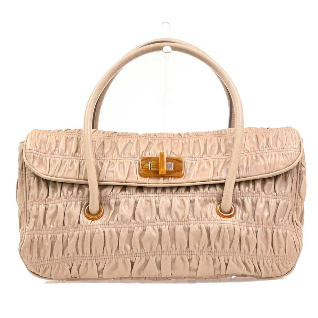 Prada Turnlock Shoulder Bag Nappa Gaufre Beige Leather Shoulder Bag Bag (Pre-Owned)