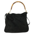 Gucci Vintage Bamboo Hobo Suede Black Suede Handbag (Pre-Owned)