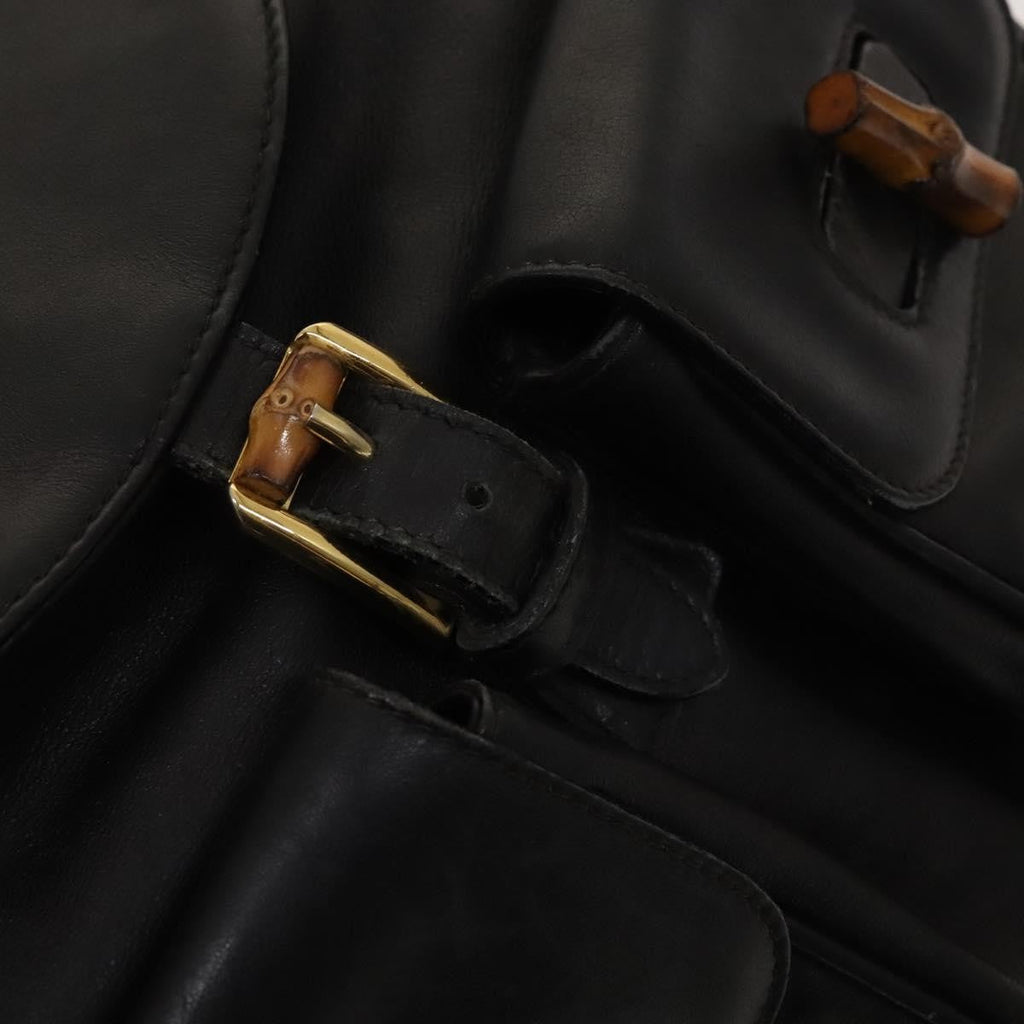 Gucci Vintage Bamboo Backpack Leather Black Leather Backpack Bag (Pre-Owned)