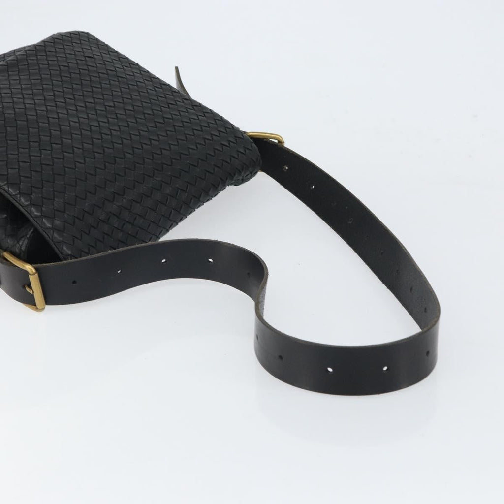 Bottega Veneta Square Flap Messenger Bag Intrecciato Nappa Black Leather Shoulder Bag Bag (Pre-Owned)