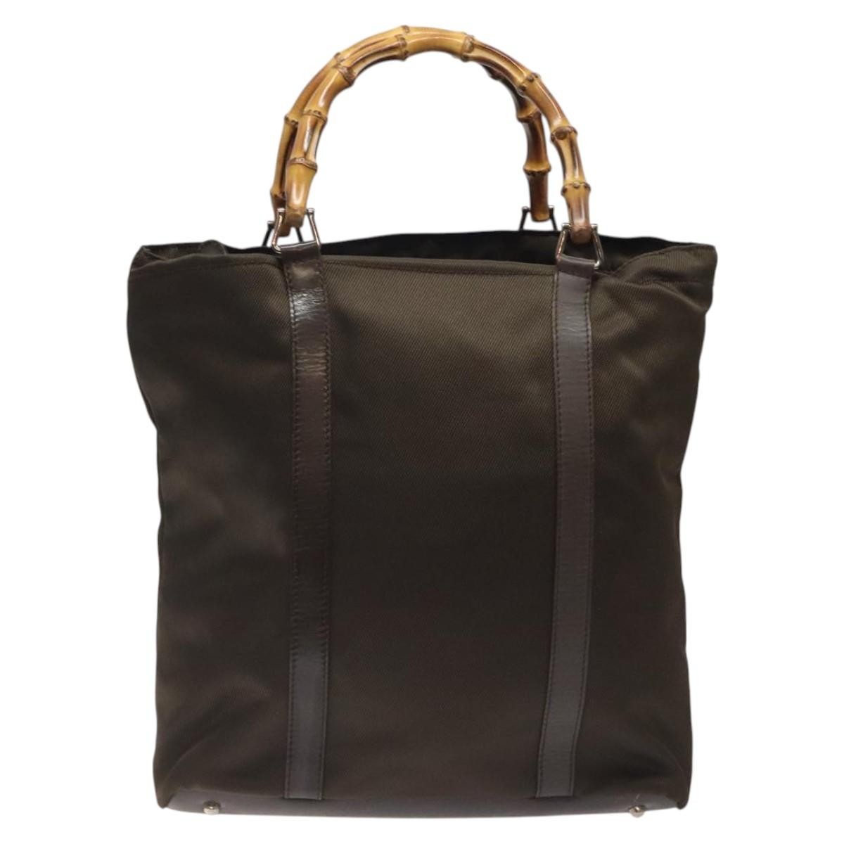 Gucci Convertible Bamboo Zip Tote Nylon Brown Nylon Tote Bag Bag (Pre-Owned)