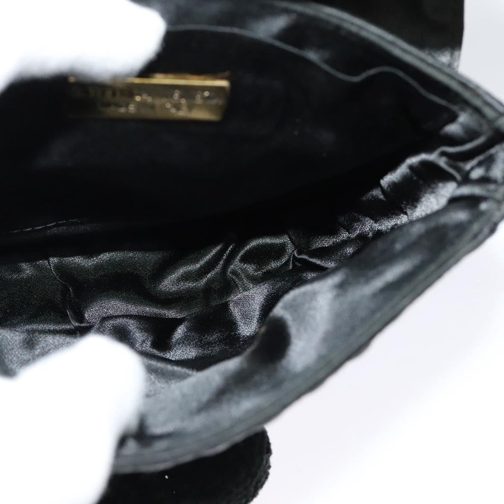 Bottega Veneta Intrecciato Clutch Bag Calfskin Black Satin Shoulder Bag Bag (Pre-Owned)