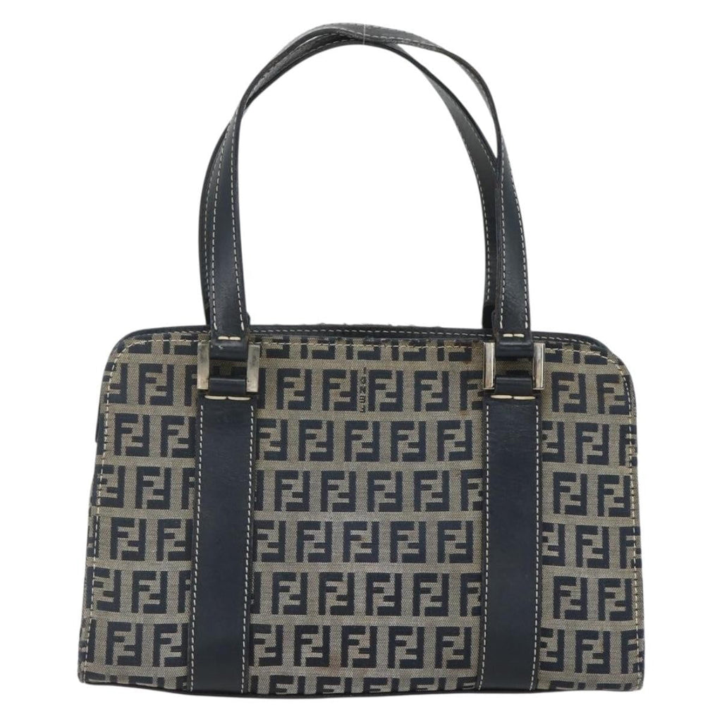 Fendi Vintage Satchel Zucchino Canvas Navy Canvas Handbag (Pre-Owned)
