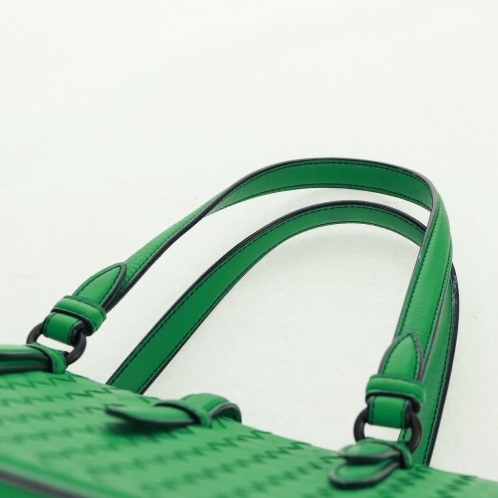 Bottega Veneta Intrecciato Handbag Leather Green Leather Handbag (Pre-Owned)