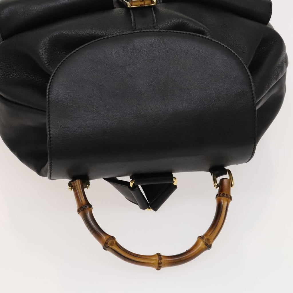 Gucci Vintage Bamboo Backpack Leather Black Leather Backpack Bag (Pre-Owned)