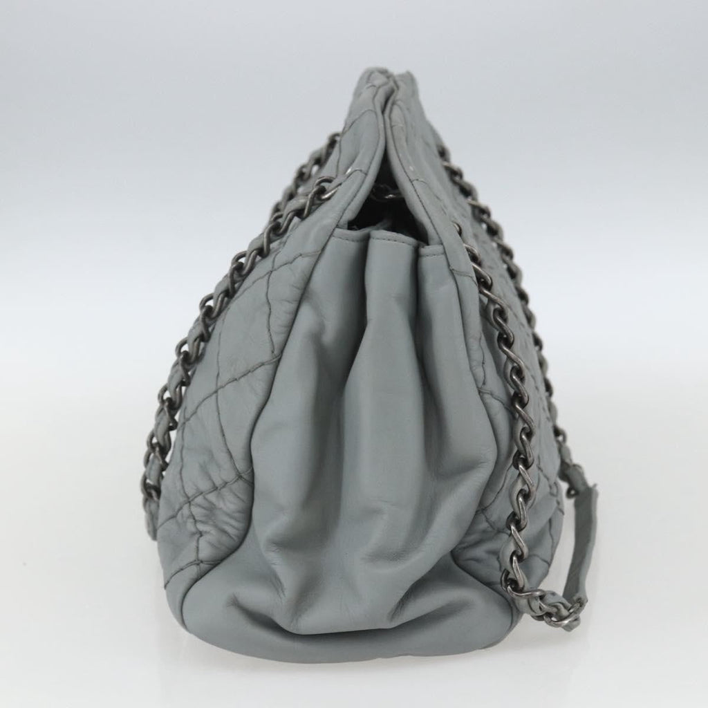 Chanel Just Mademoiselle Bag Quilted Leather Gray Leather Shoulder Bag Bag (Pre-Owned)