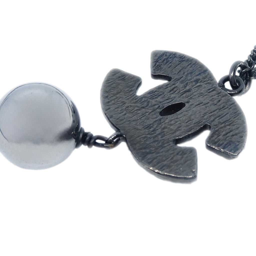 Chanel Cc Pearl Drop Necklace Metal With Pearls Black Metal Necklace Jewelry (Pre-Owned)