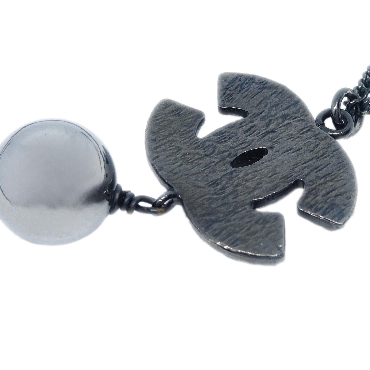 Chanel Cc Pearl Drop Necklace Metal With Pearls Black Metal Necklace Jewelry (Pre-Owned)
