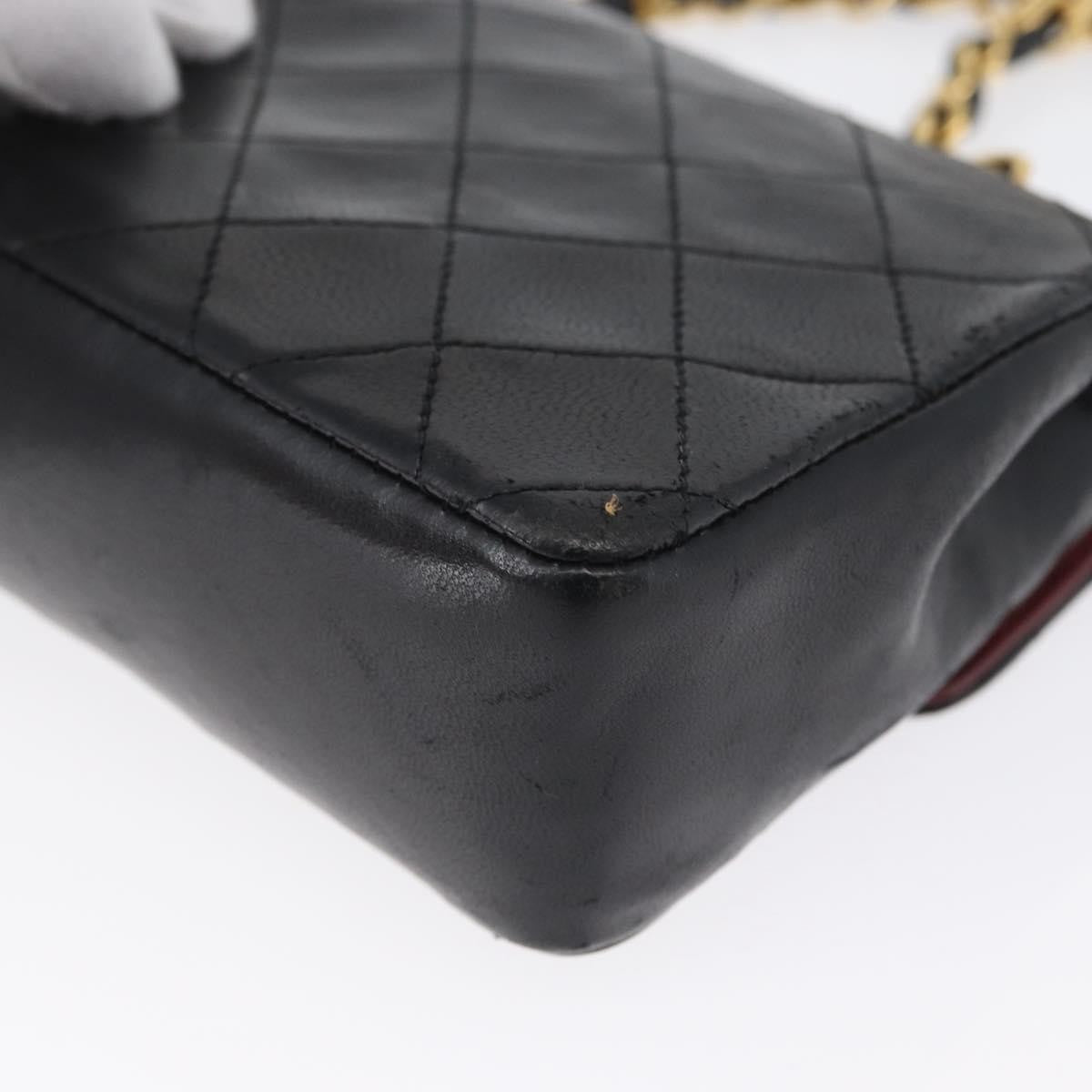 Chanel Vintage Square Cc Flap Bag Quilted Lambskin Black Leather Shoulder Bag Bag (Pre-Owned)