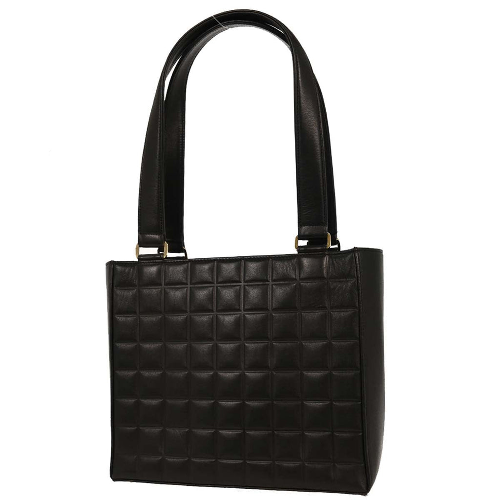Chanel Chocolate Bar Cc Tote Quilted Leather Black Leather Tote Bag Bag (Pre-Owned)