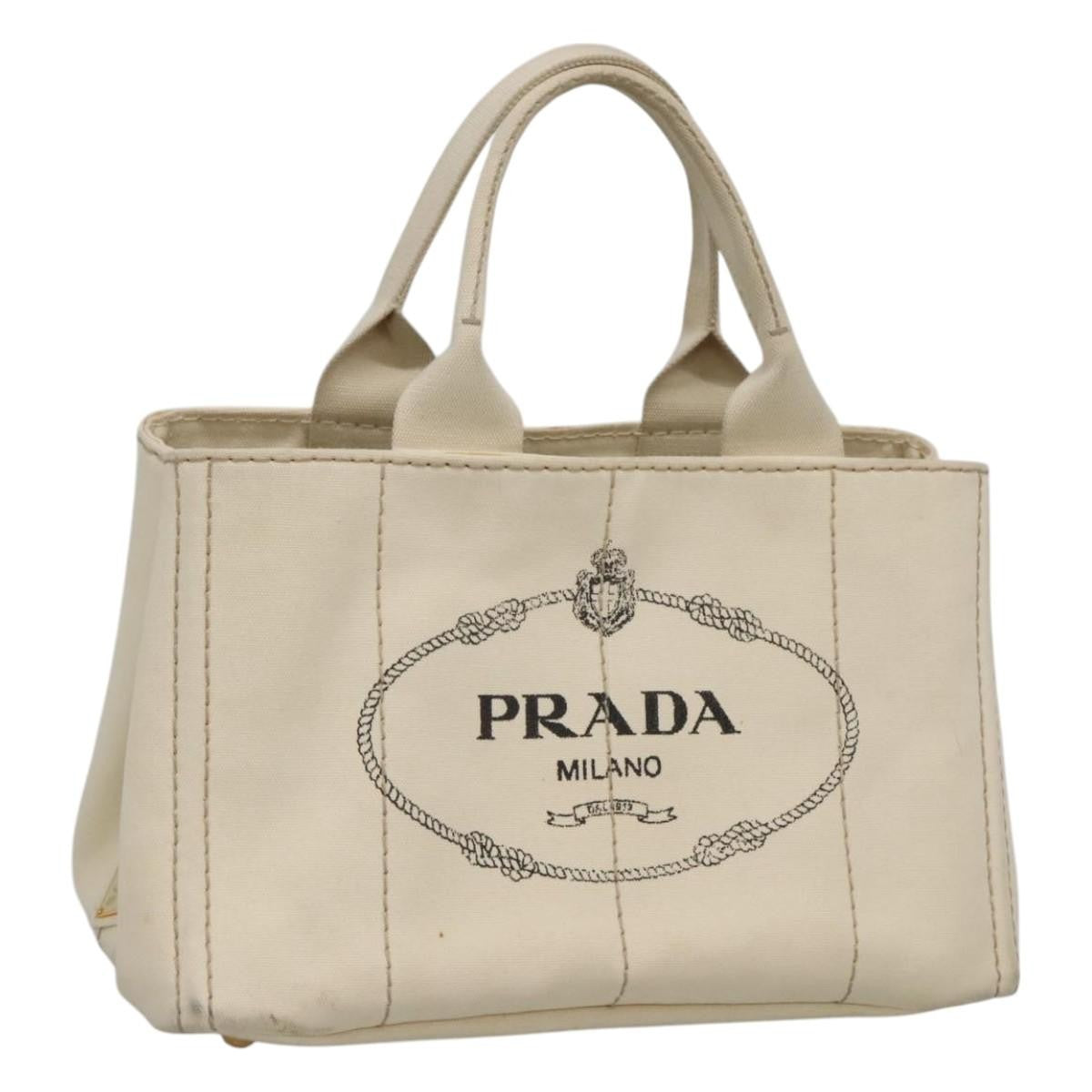 Prada Canapa Tote Canvas White Canvas Tote Bag Bag (Pre-Owned)