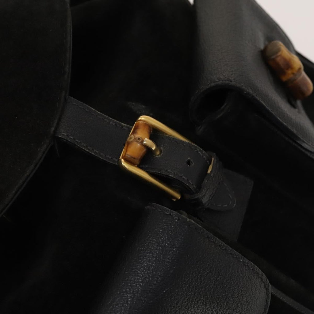 Gucci Vintage Bamboo Backpack Suede And Leather Black Suede Backpack Bag (Pre-Owned)