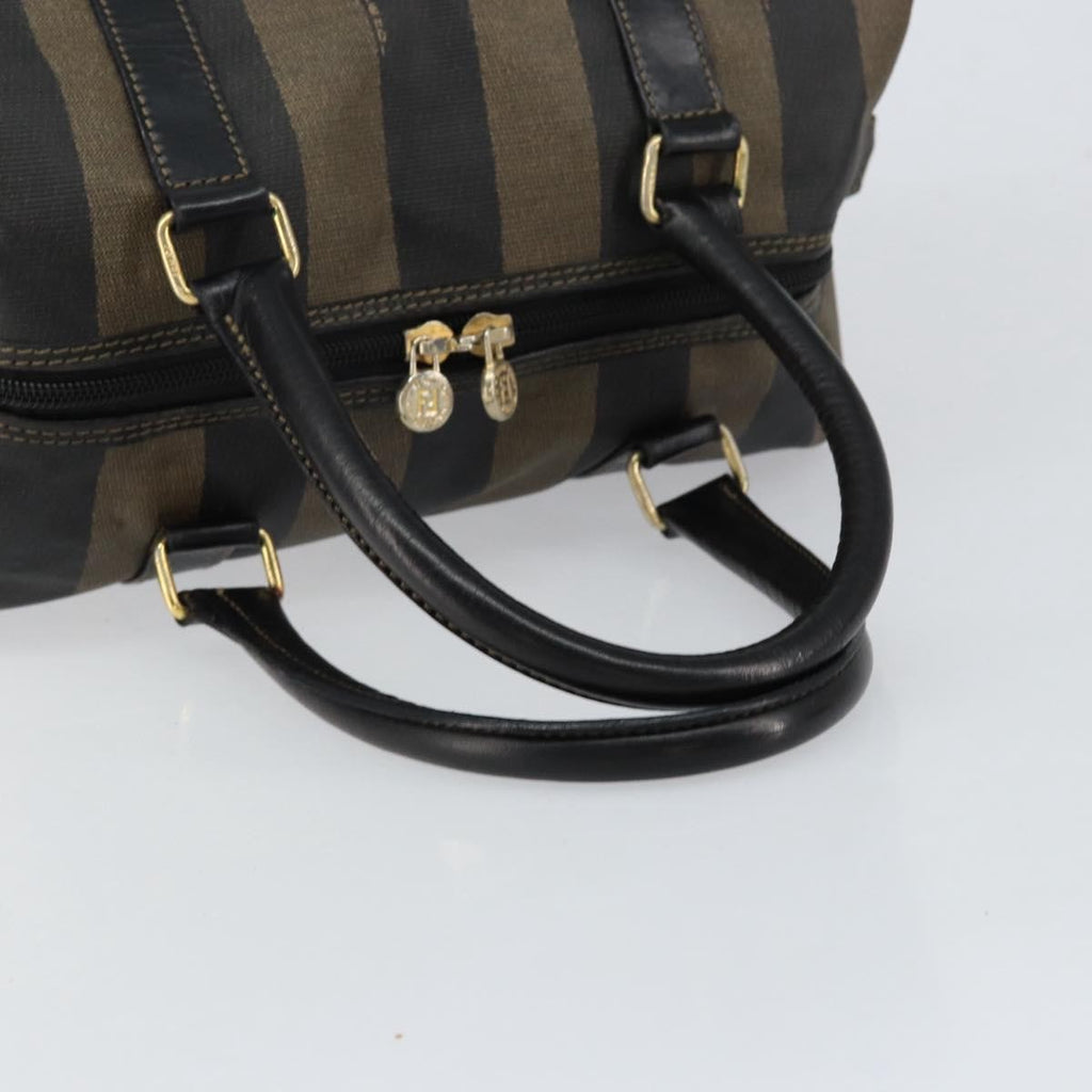Fendi Vintage Pequin Boston Bag Coated Canvas Brown Canvas Handbag (Pre-Owned)
