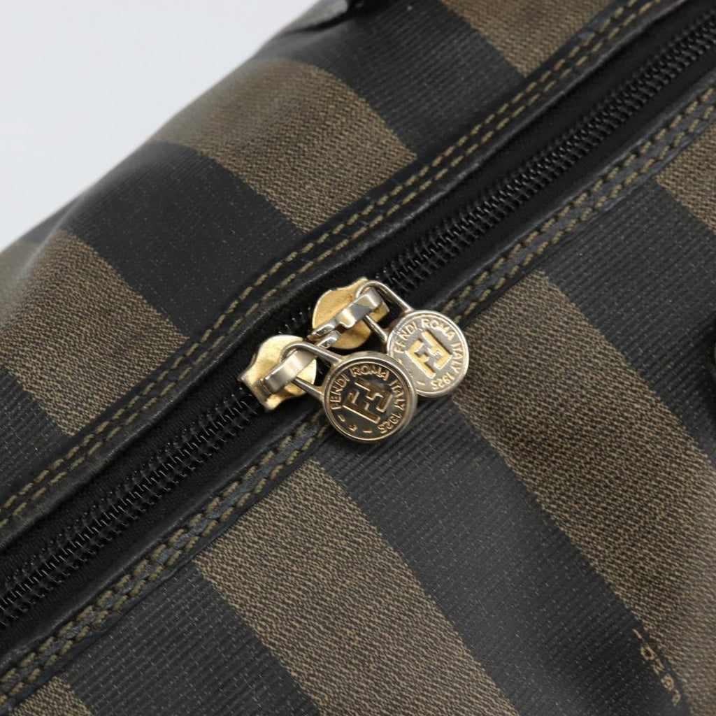 Fendi Vintage Pequin Boston Bag Coated Canvas Brown Canvas Handbag (Pre-Owned)