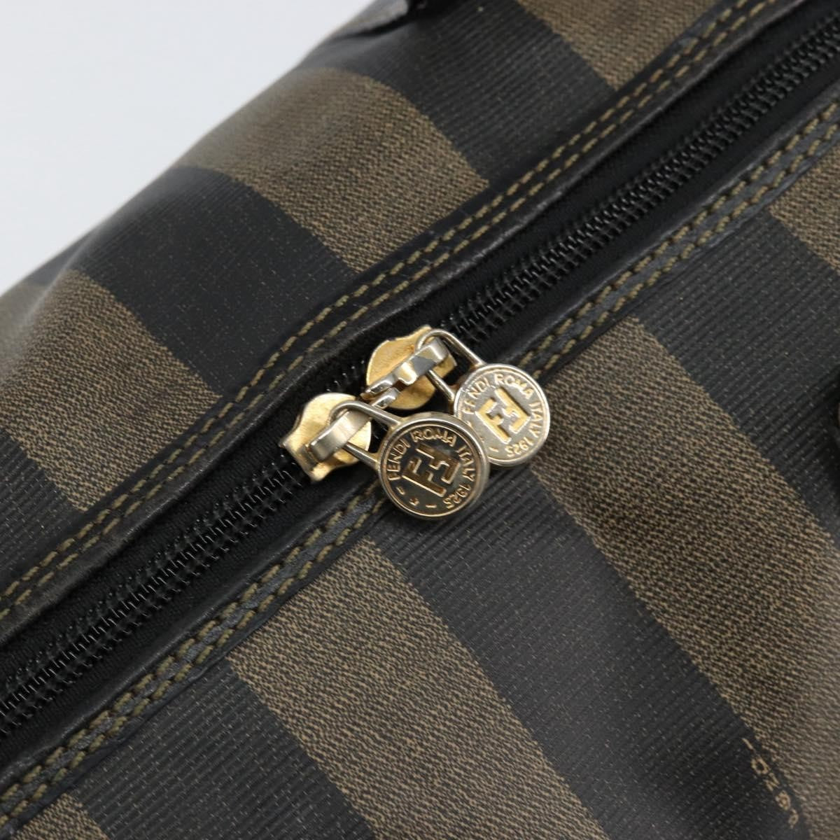 Fendi Vintage Pequin Boston Bag Coated Canvas Brown Canvas Handbag (Pre-Owned)