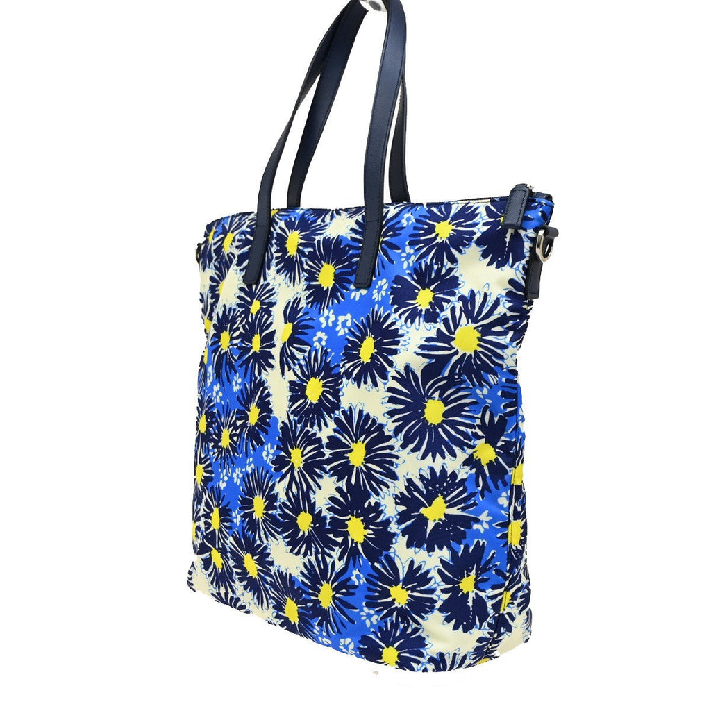 Prada Convertible Zip Tote Printed Tessuto Blue Nylon Shoulder Bag Bag (Pre-Owned)