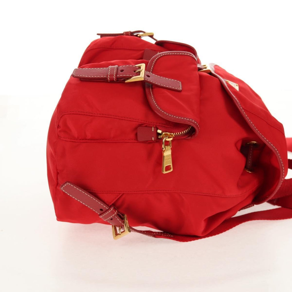 Prada Vela Double Front Pocket Backpack Tessuto With Saffiano Leather Red Nylon Backpack Bag (Pre-Owned)