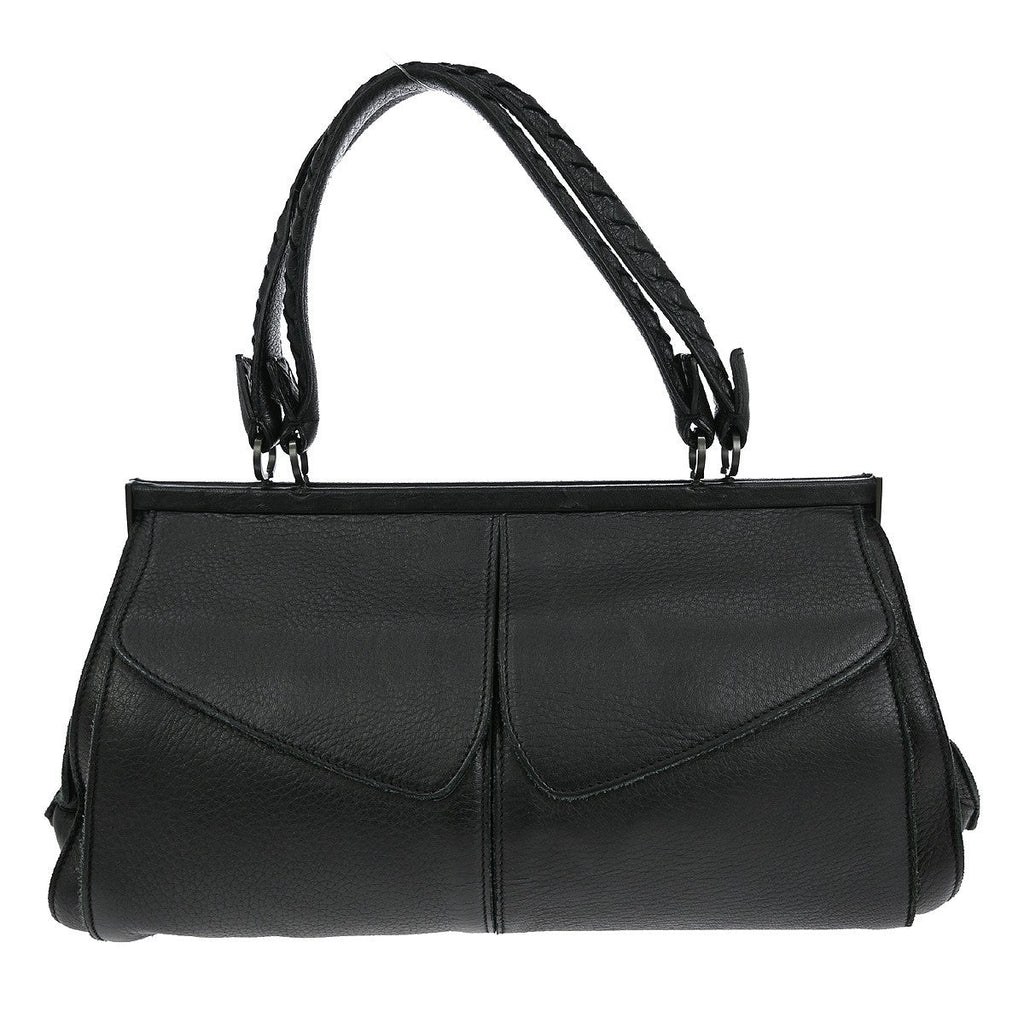 Bottega Veneta Intrecciato Handbag Leather Black Leather Handbag (Pre-Owned)