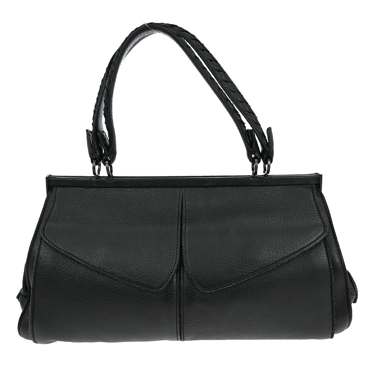Bottega Veneta Intrecciato Handbag Leather Black Leather Handbag (Pre-Owned)
