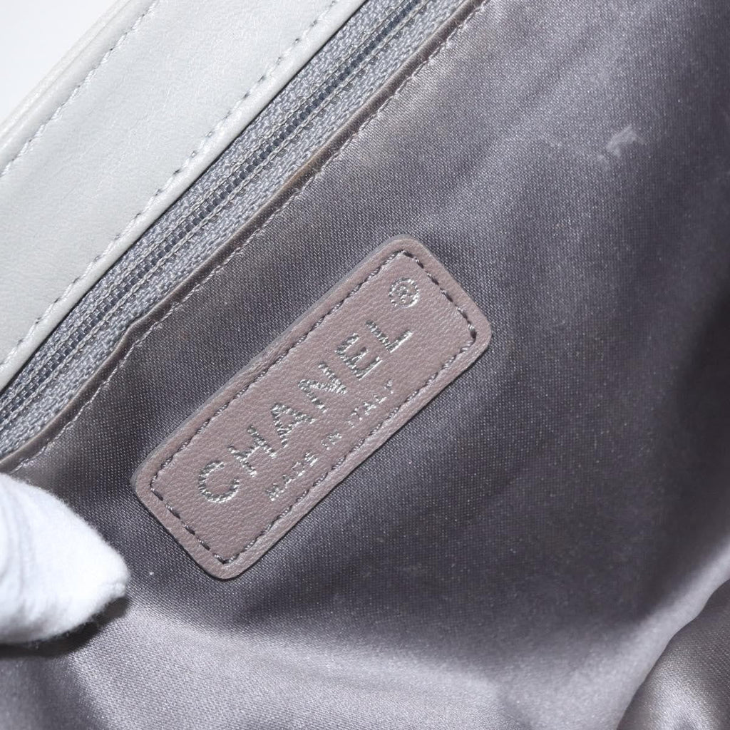 Chanel Mademoiselle Lock Flap Bag Quilted Lambskin Gray Leather Shoulder Bag Bag (Pre-Owned)