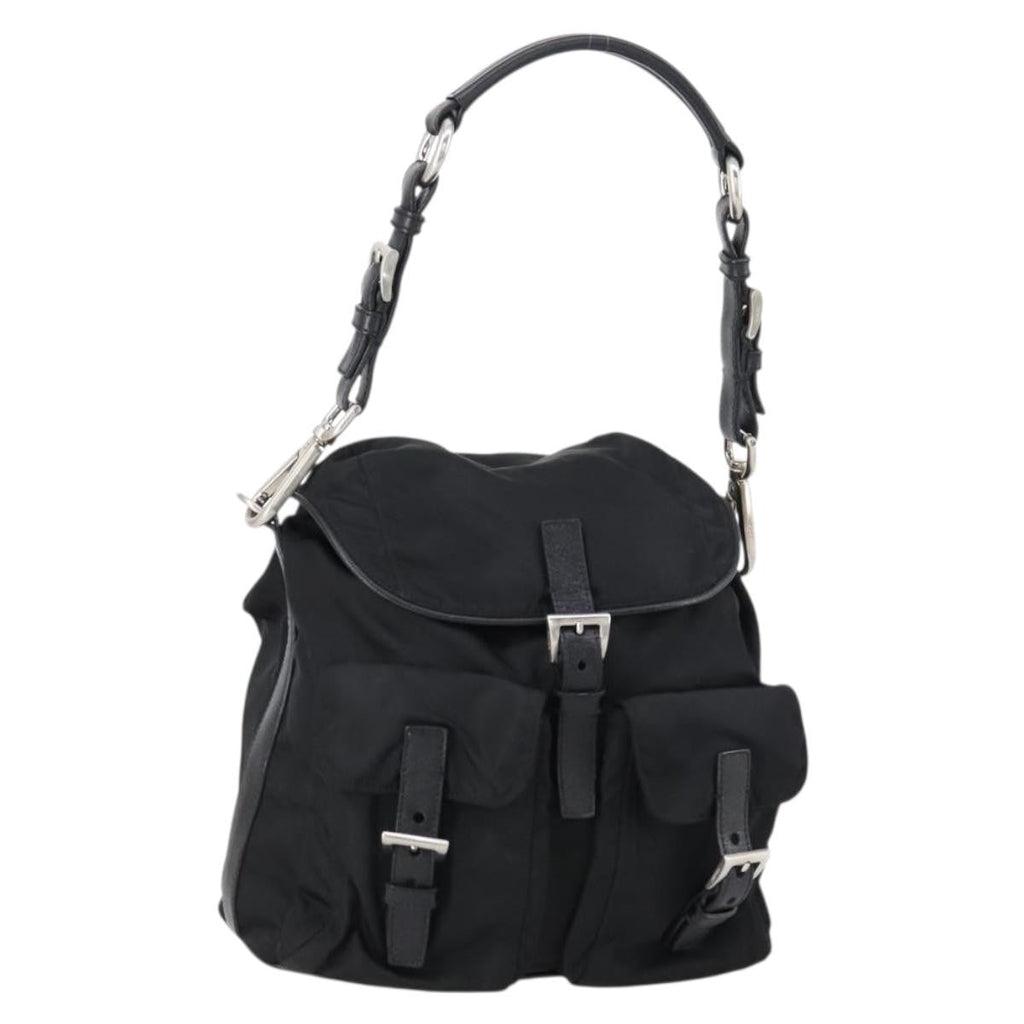 Prada Double Pocket Shoulder Bag Tessuto Black Nylon Shoulder Bag Bag (Pre-Owned)