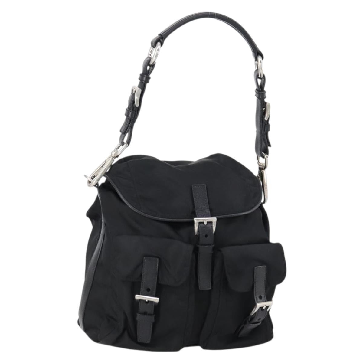 Prada Double Pocket Shoulder Bag Tessuto Black Nylon Shoulder Bag Bag (Pre-Owned)