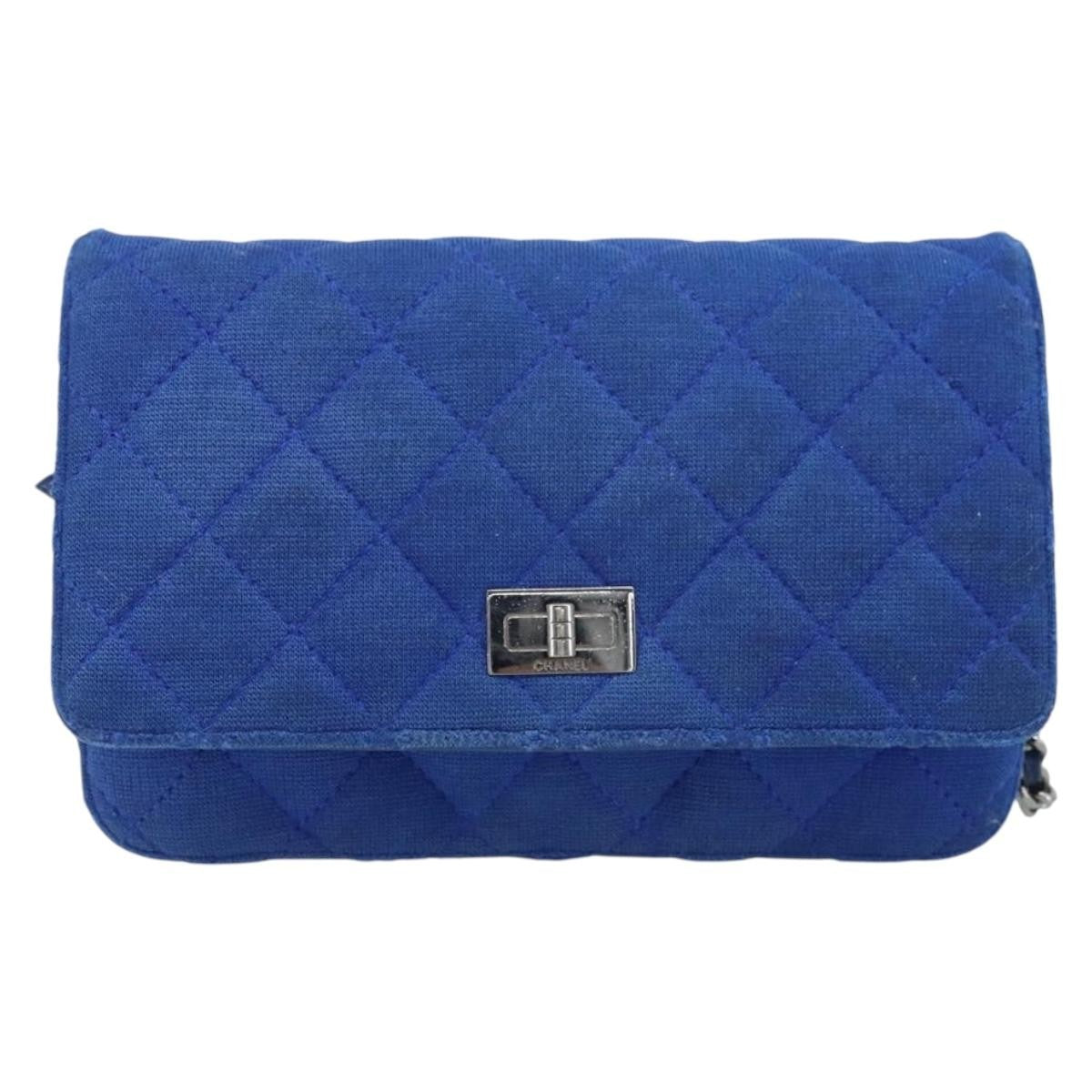 Chanel Wallet On Chain Canvas Navy Canvas Shoulder Bag Bag (Pre-Owned)