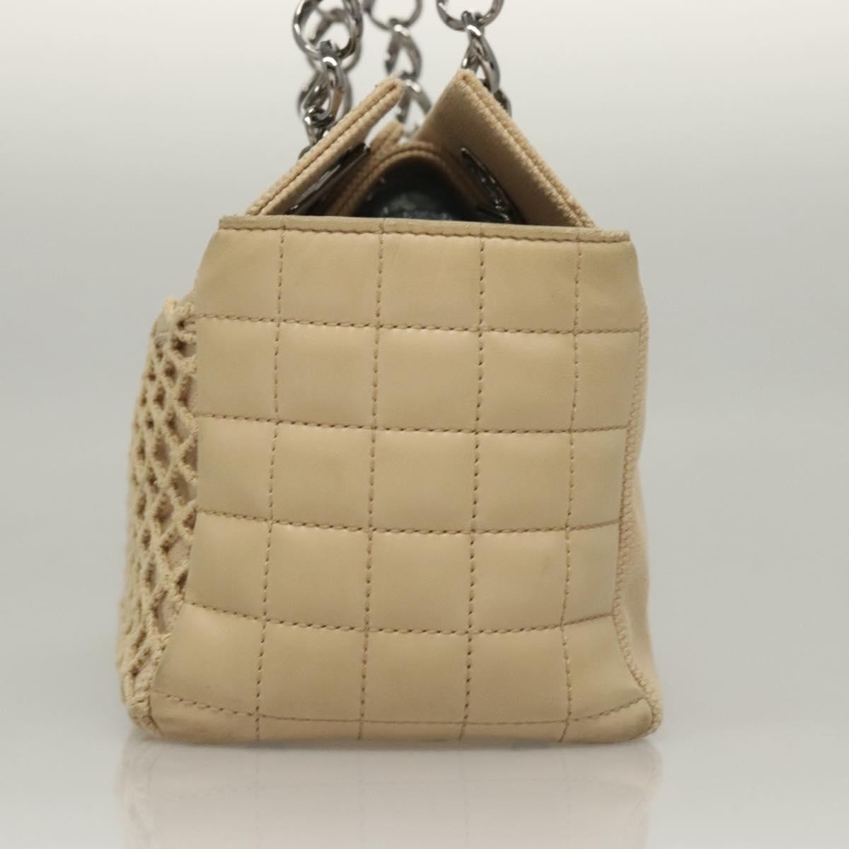 Chanel Vintage Chocolate Bar Tote Quilted Canvas Beige Canvas Handbag (Pre-Owned)