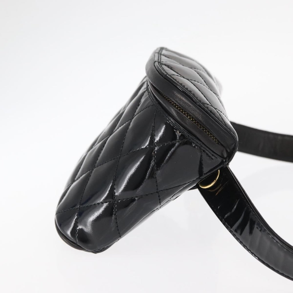 Chanel Vintage Zip Belt Bag Quilted Lambskin Black Patent_Leather Clutche & Pouche Bag (Pre-Owned)