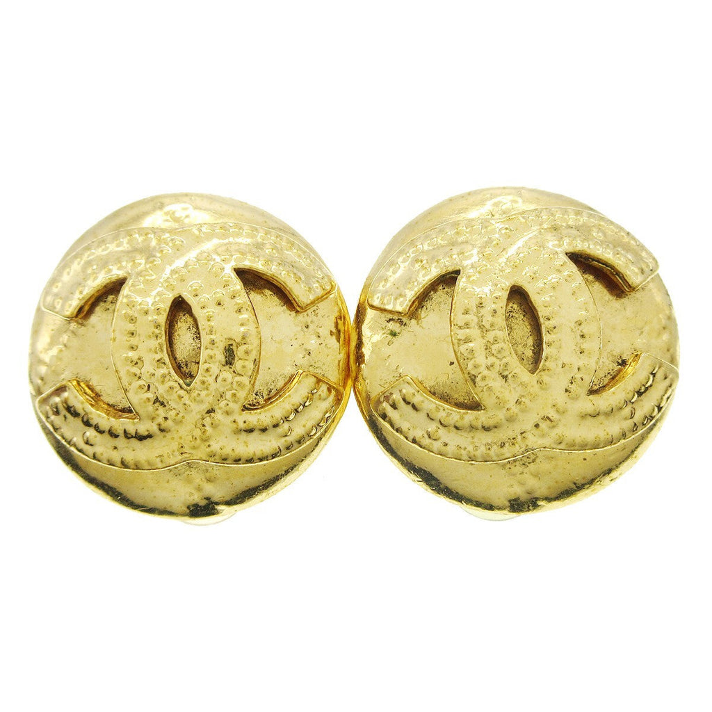 Chanel Cc Button Clip-On Earrings Metal Gold Gold_Plated Earrings Jewelry (Pre-Owned)