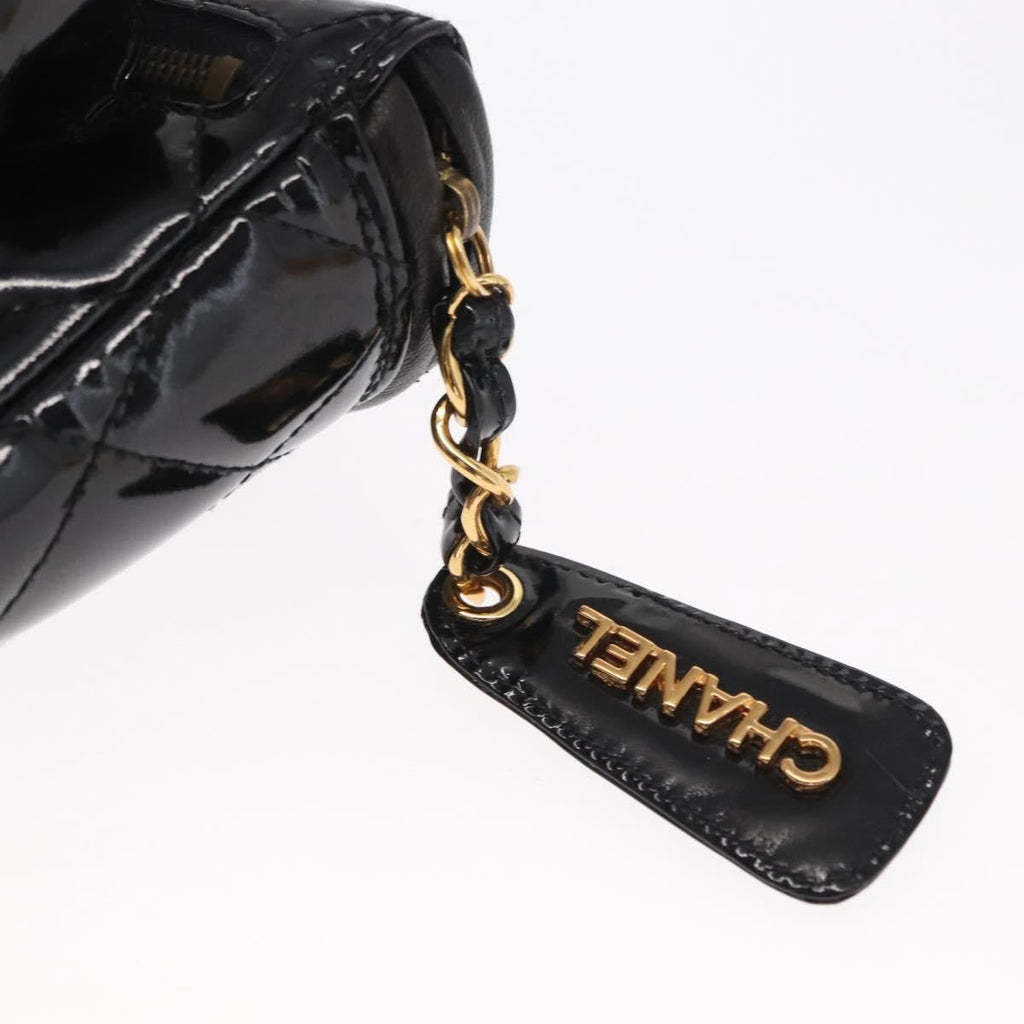 Chanel Vintage Zip Belt Bag Quilted Lambskin Black Patent_Leather Clutche & Pouche Bag (Pre-Owned)