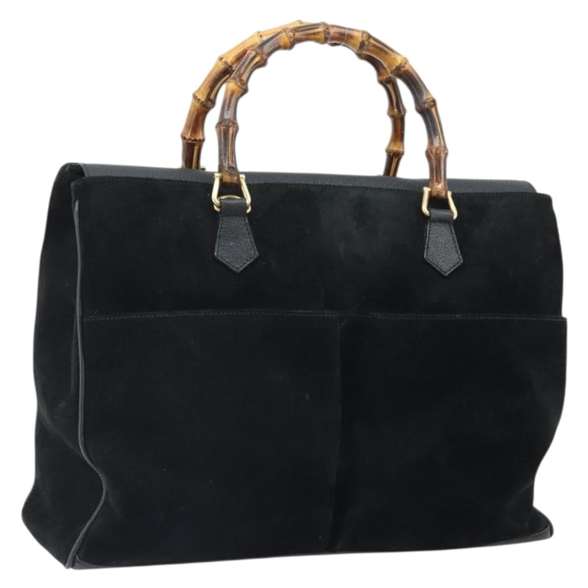 Gucci Bamboo Tote Bag Suede Black Suede Tote Bag Bag (Pre-Owned)