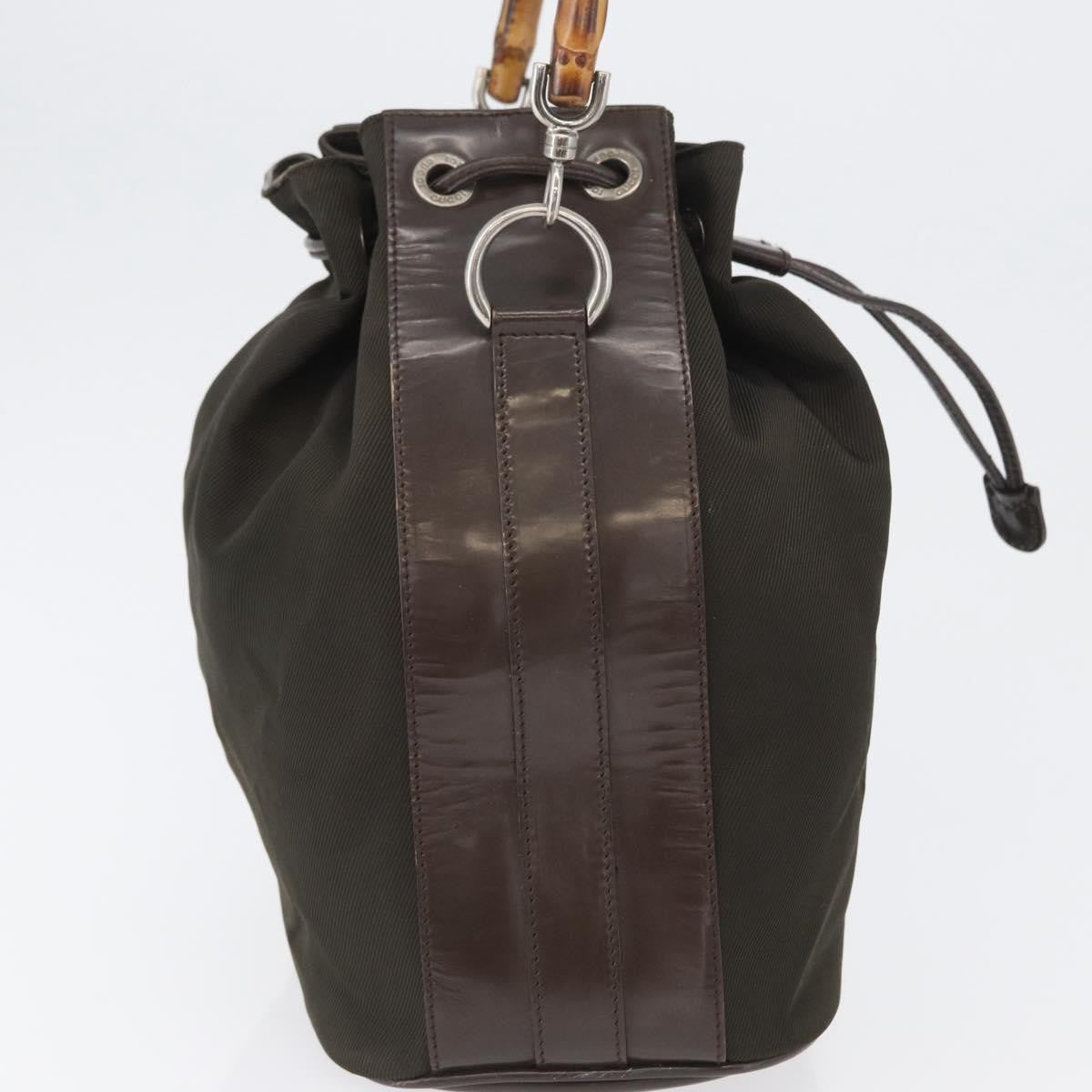 Gucci Vintage Bamboo Bucket Bag Nylon And Leather Khaki Nylon Handbag (Pre-Owned)