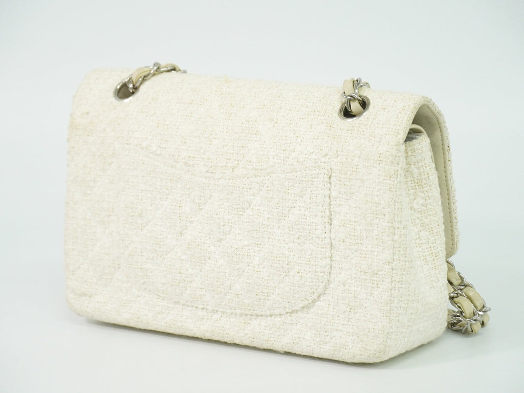 Chanel Timeless - Classic Double Flap Bag Quilted Tweed White Tweed Handbag (Pre-Owned)