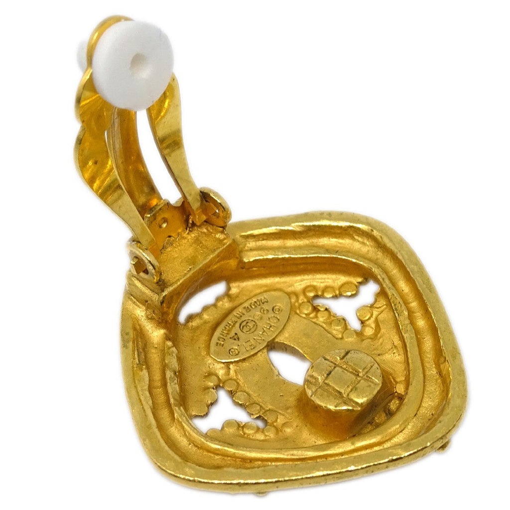 Chanel Cc Rhombus Clip-On Earrings Metal Gold Gold_Plated Earrings Jewelry (Pre-Owned)