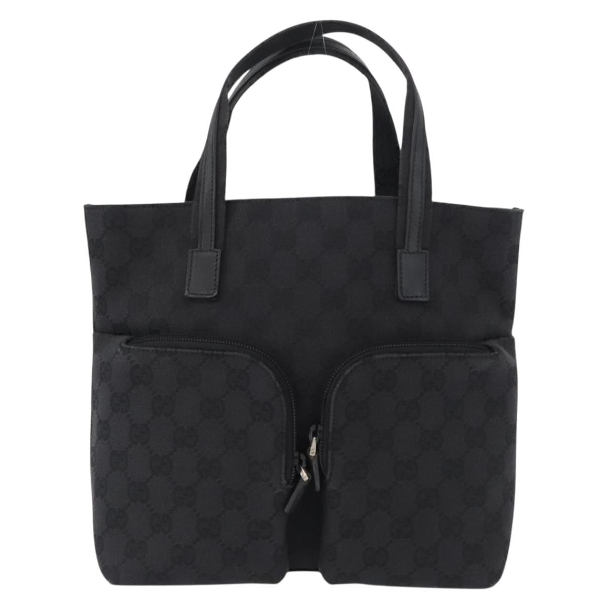 Gucci Double Pocket Tote Gg Canvas Black Canvas Handbag (Pre-Owned)