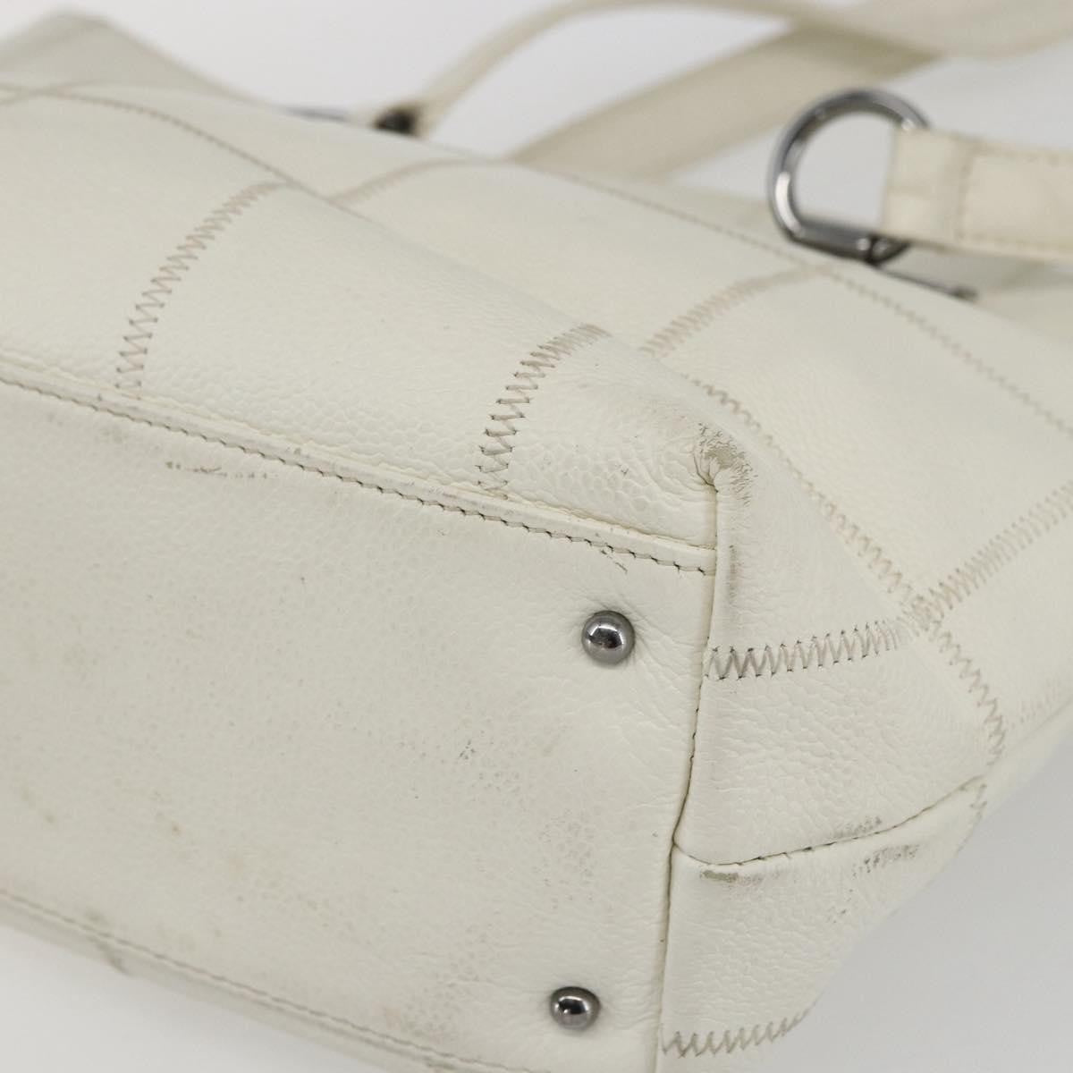 Chanel Square Stitch Tote Quilted Leather White Leather Tote Bag Bag (Pre-Owned)