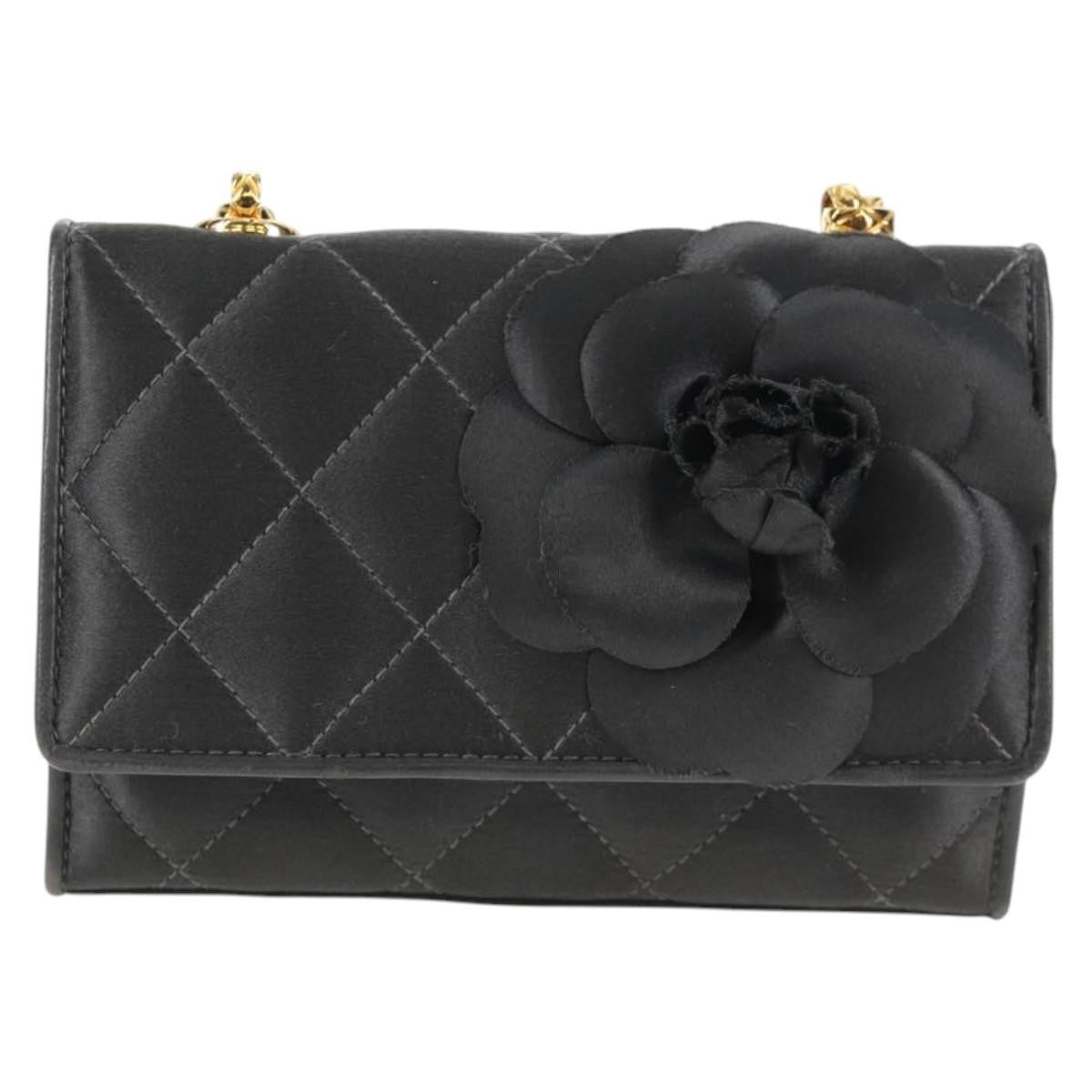 Chanel Vintage Camellia Flap Bag Satin Gray Satin Clutche & Pouche Bag (Pre-Owned)