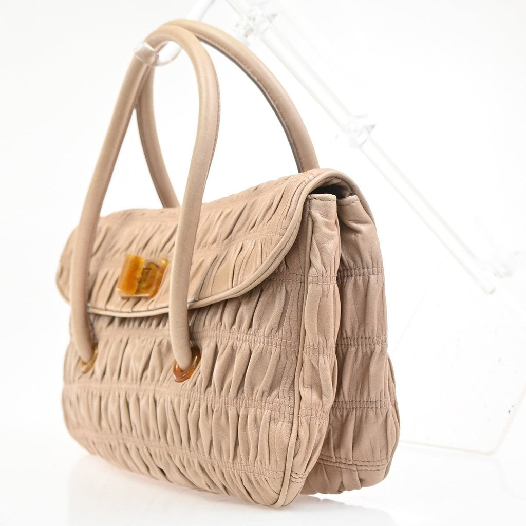 Prada Turnlock Shoulder Bag Nappa Gaufre Beige Leather Shoulder Bag Bag (Pre-Owned)