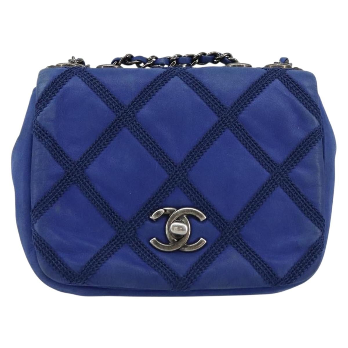 Chanel Diamond Stitch Chain Flap Bag Quilted Iridescent Calfskin Blue Leather Shoulder Bag Bag (Pre-Owned)