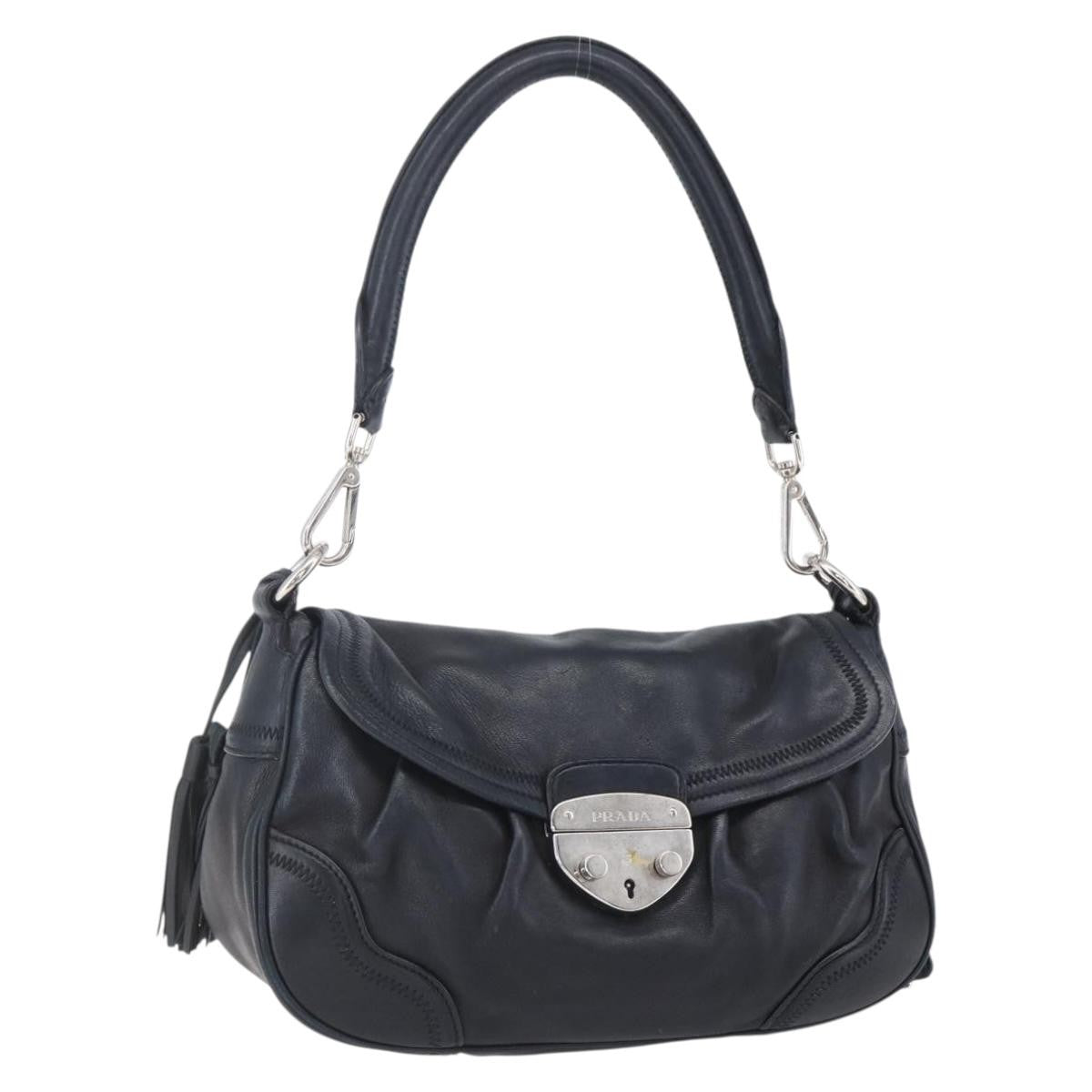 Prada Pushlock Shoulder Bag Leather Black Leather Shoulder Bag Bag (Pre-Owned)