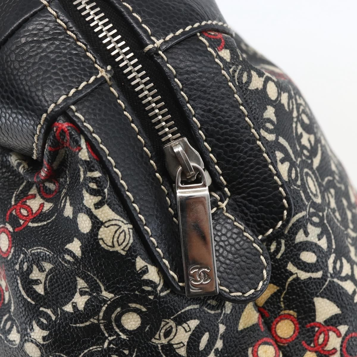 Chanel Optic Coco Bowler Bag Printed Coated Canvas With Caviar Black Pvc Travel Bag Bag (Pre-Owned)