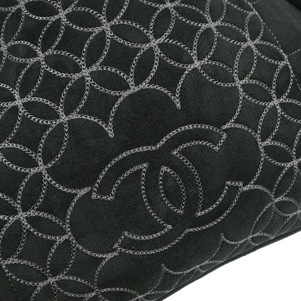 Chanel Vintage Embroidered Cc Chain Tote Quilted Suede And Shearling Black Suede Tote Bag Bag (Pre-Owned)