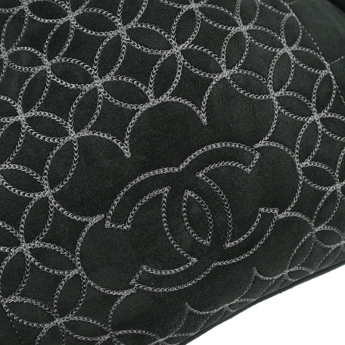 Chanel Vintage Embroidered Cc Chain Tote Quilted Suede And Shearling Black Suede Tote Bag Bag (Pre-Owned)