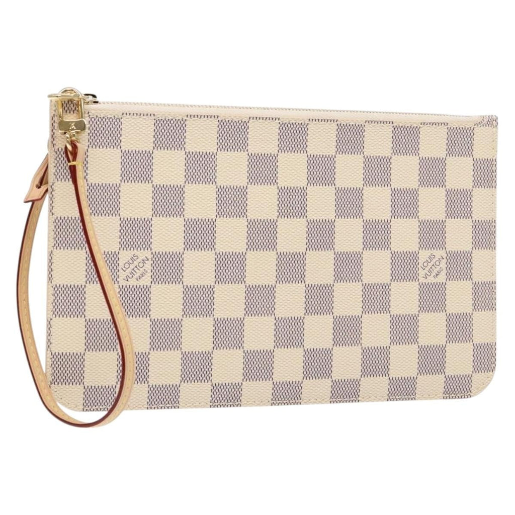 Louis Vuitton Neverfull Pochette Damier White Canvas Bag (Pre-Owned)