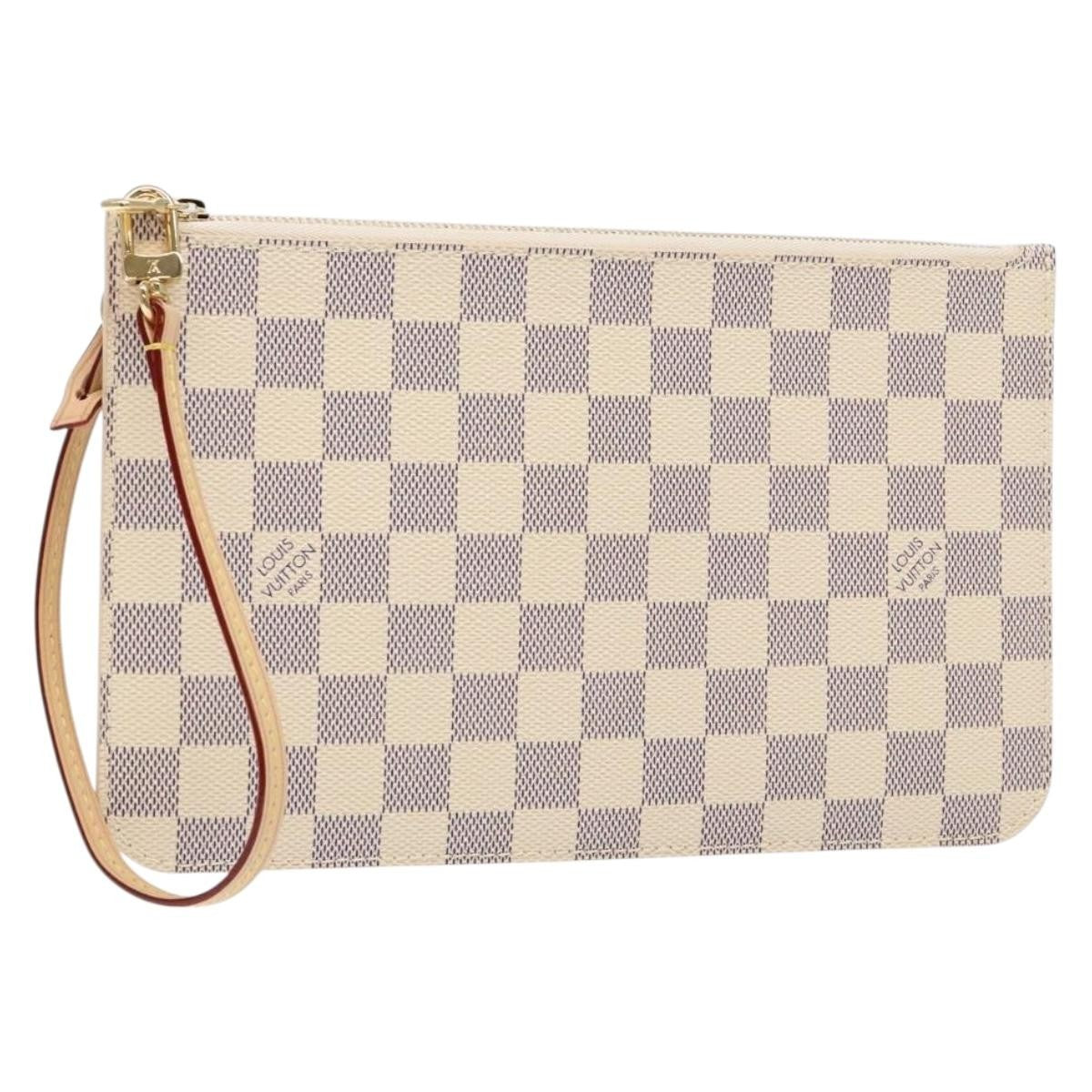 Louis Vuitton Neverfull Pochette Damier White Canvas Bag (Pre-Owned)