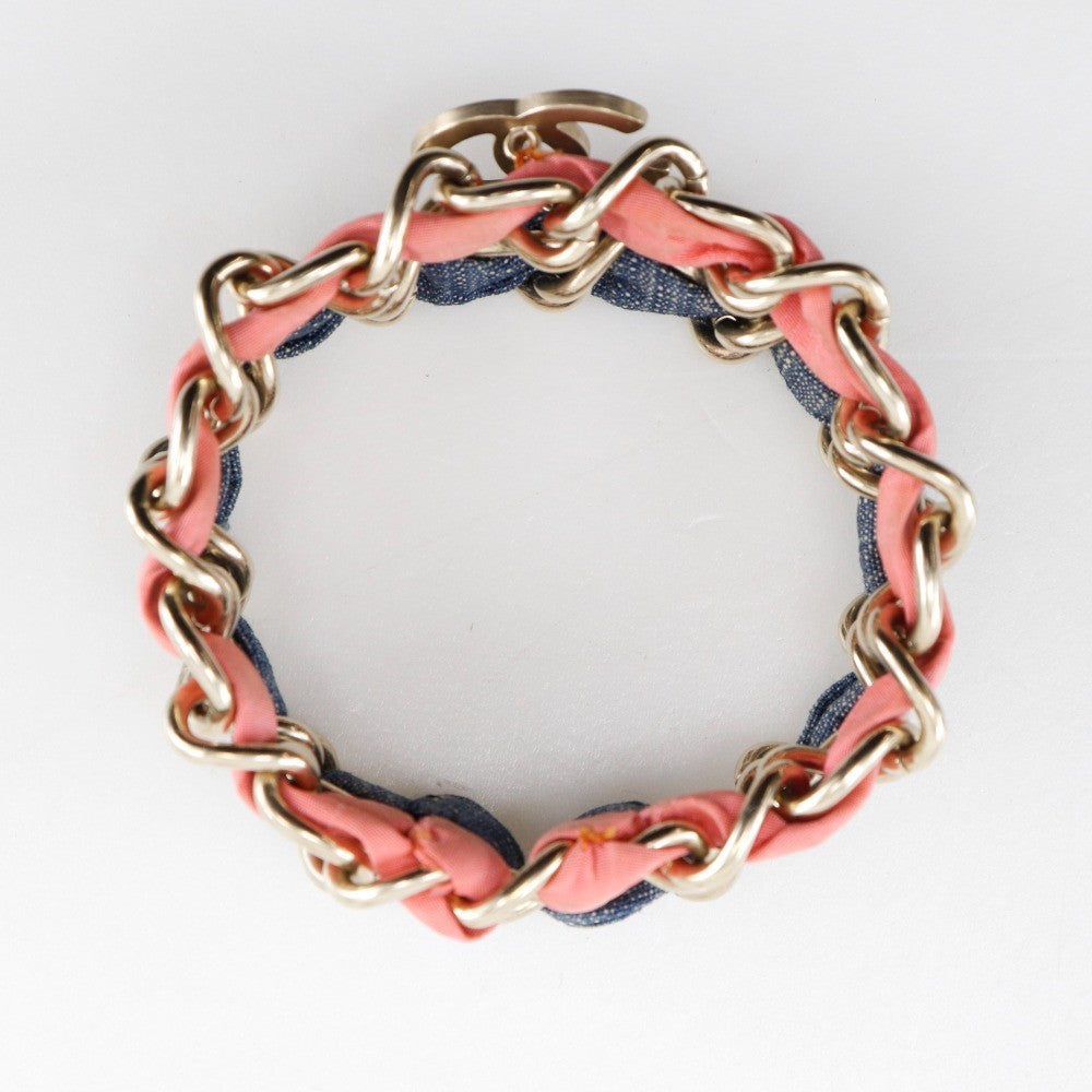 Chanel Coco Mark Chain 2 Bracelet Metal And Denim Multicolour Mesh Bracelet Jewelry (Pre-Owned)