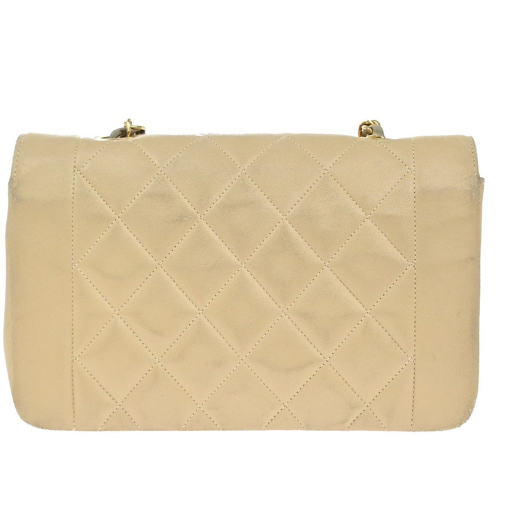 Chanel Diana Flap Bag Quilted Lambskin Beige Leather Shoulder Bag Bag (Pre-Owned)