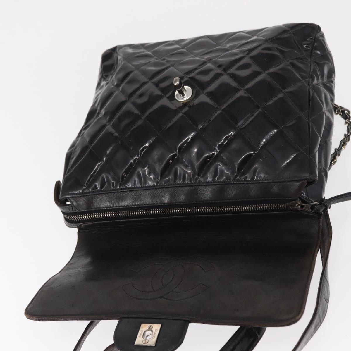 Chanel Vintage Square Flap Backpack Enamel Black Patent_Leather Backpack Bag (Pre-Owned)